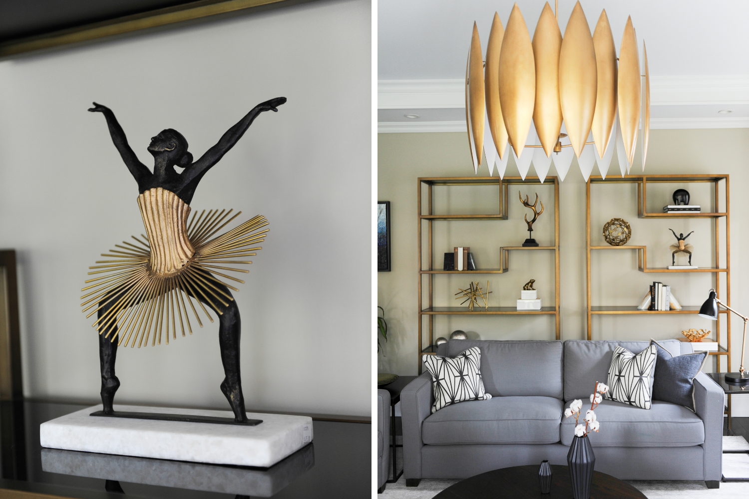 Simply-Home-Decorating-North-Vancouver-Canada-Whimsical-Everyday-Luxury-Interior-Design-Ballerina-Statue-Modern-Chandelier