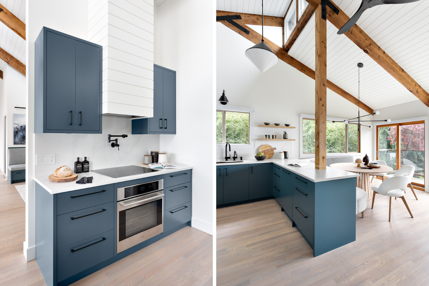 Simply-Home-Decorating-North-Vancouver-Kitchen-Whole-Home-Renovation-Everyday-Luxury-Blue-Cabinets-Post-and-beam-Lions-Bay