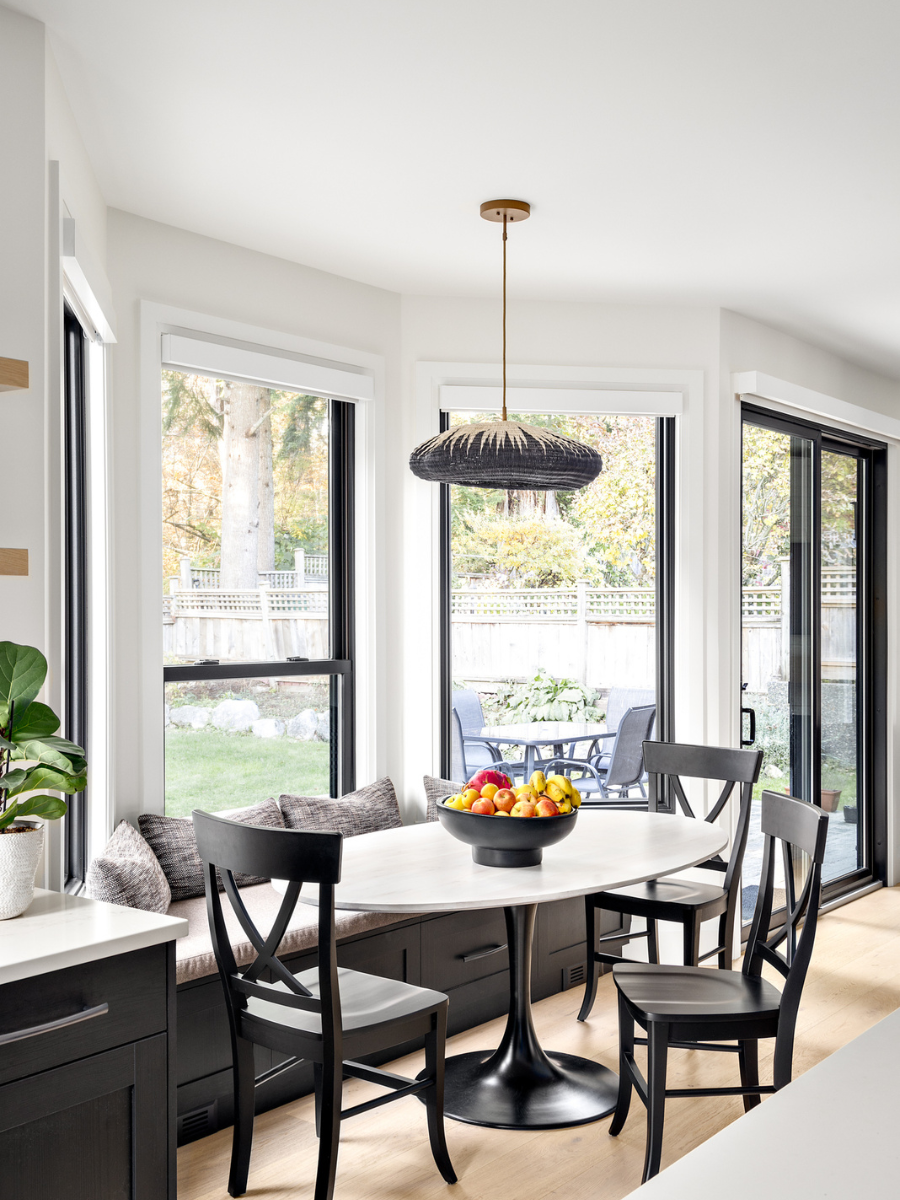 Simply Home-larkhall-north-vancouver-kitchen-pillows-banquette-dining-table-black-lighting-pendant