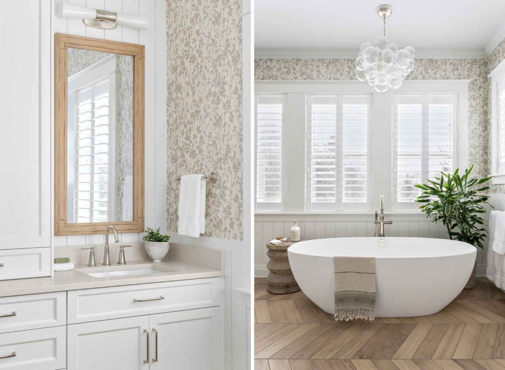 simply-home-decorating-lions-bay-personal-spaces-grounded-in-intention-free-standing-tub-floral-wallpaper-primary-bathroom-luxury-interior-design