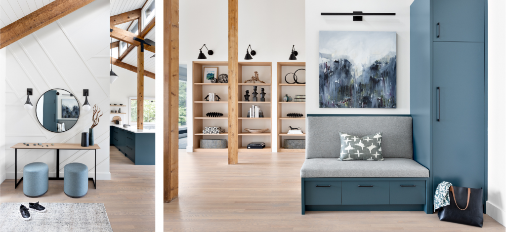 lions bay interior designer simply home decorating lori steeves custom builtins blue bench mirror entryway